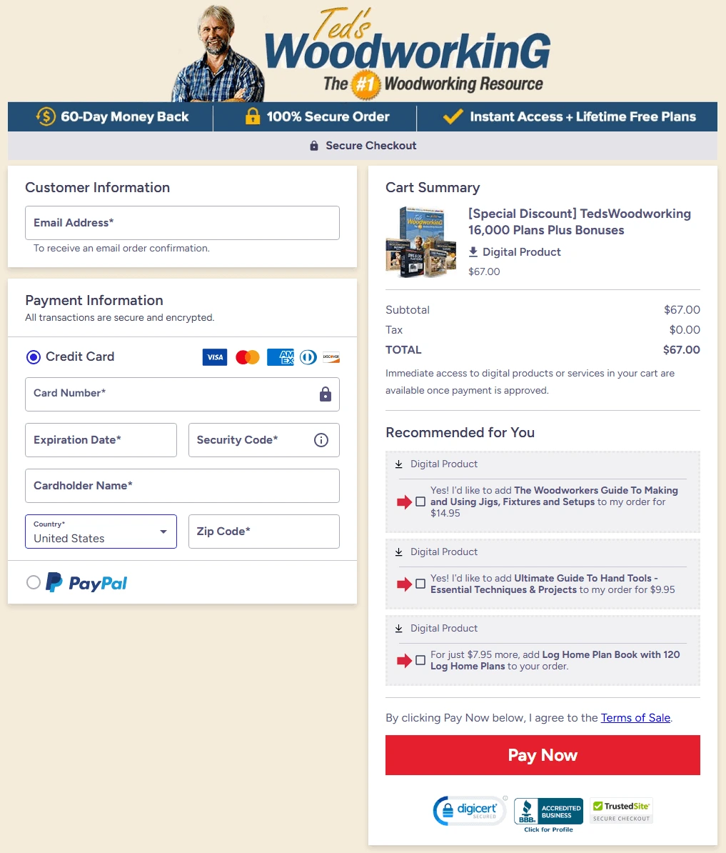 Teds Woodworking checkout page